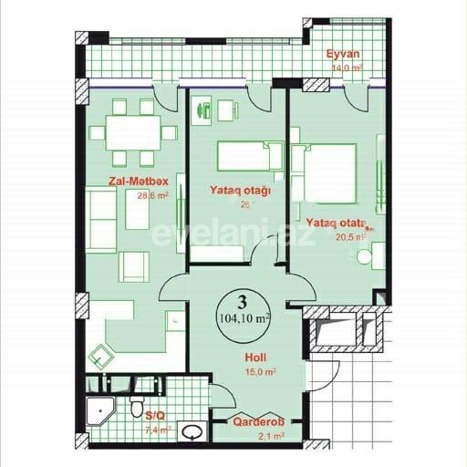 Satılır, yeni tikili, 3 otaqlı, 105 m², Gənclik m.