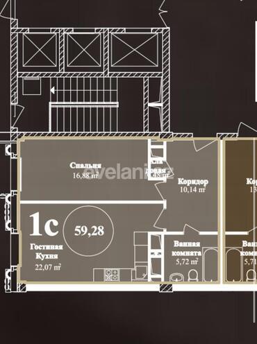Sale, new building, 1 room, 59.3 m², Elmlar Akademiyası m.