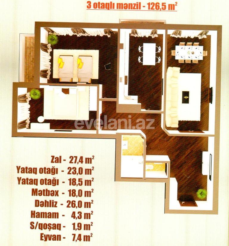 Satılır, yeni tikili, 3 otaqlı, 127 m², Nəsimi r.