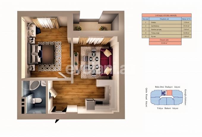 Satılır, yeni tikili, 2 otaqlı, 52 m², Nəriman Nərimanov m.