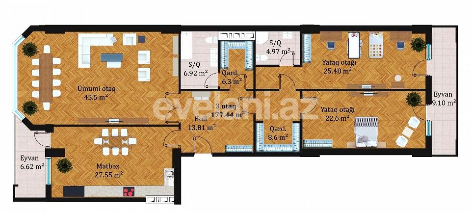 Sale, new building, 3 room, 177 m², Elmlar Akademiyası m.
