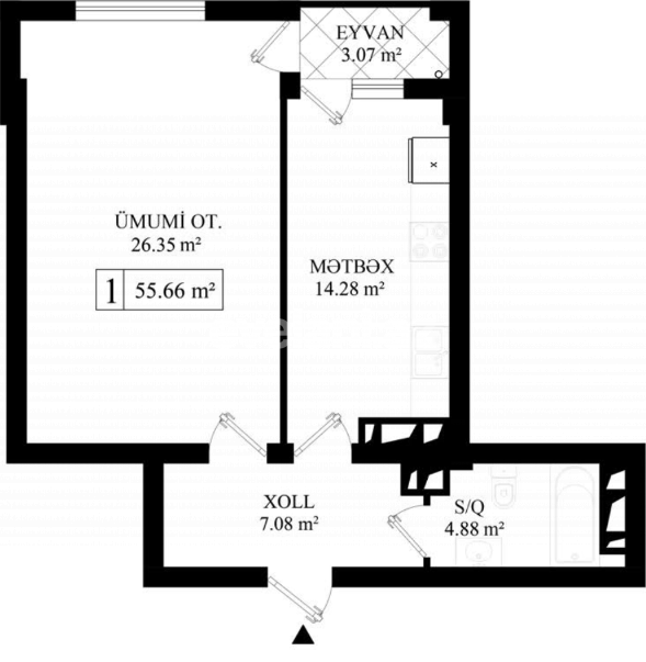 Sale, new building, 2 room, 56 m², 28 may m.