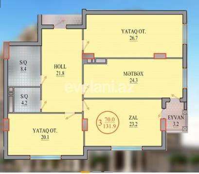Satılır, yeni tikili, 3 otaqlı, 132 m², Yasamal r.