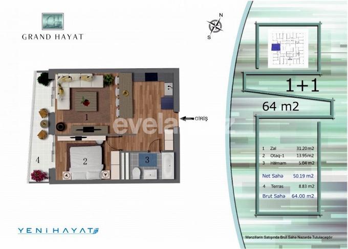 Продаётся, новостройка, 2-комнаты, 65 m², 8 Ноябрь m.