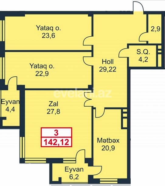 Sale, new building, 3 room, 142 m², Elmlar Akademiyası m.