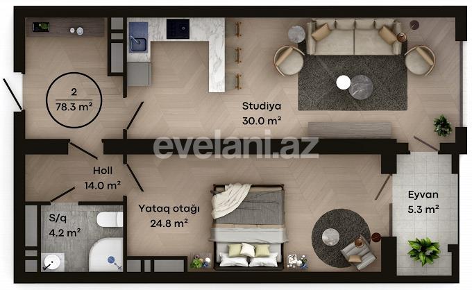 Satılır, yeni tikili, 2 otaqlı, 78.3 m², Nəsimi r.
