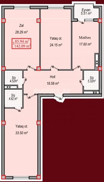 Sale, new building, 3 room, 142 m², Ganjlik m.