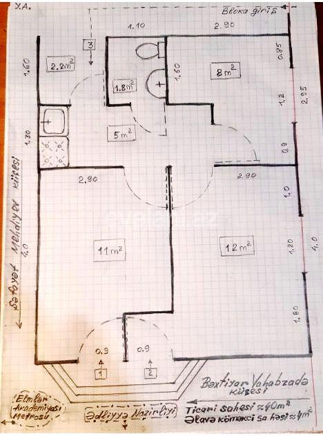 Rent, office, 2 room, 44 m², Elmlar Akademiyası m.