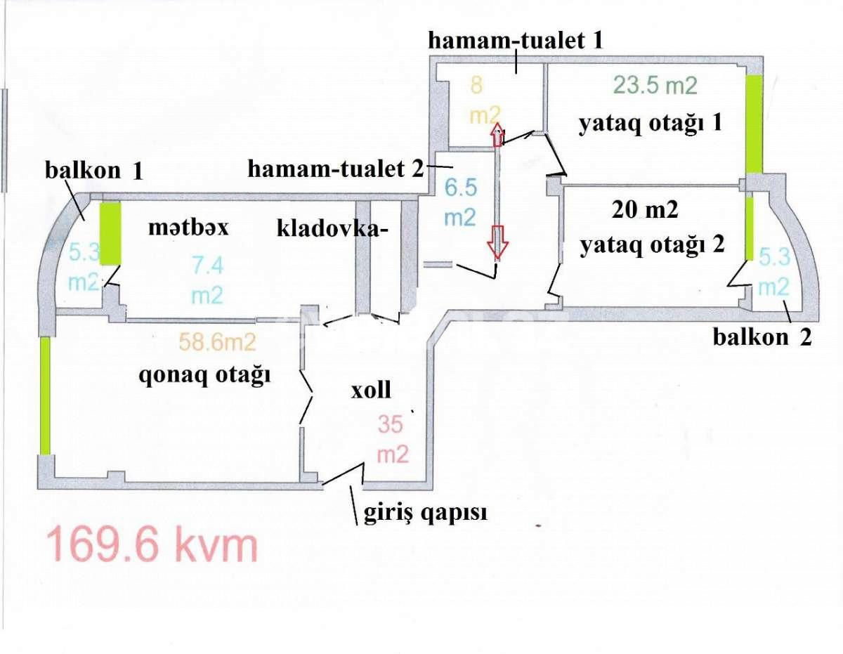 Sale, new building, 3 room, 170 m², Nizami m.