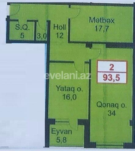 Sale, new building, 3 room, 93 m², Ganjlik m.