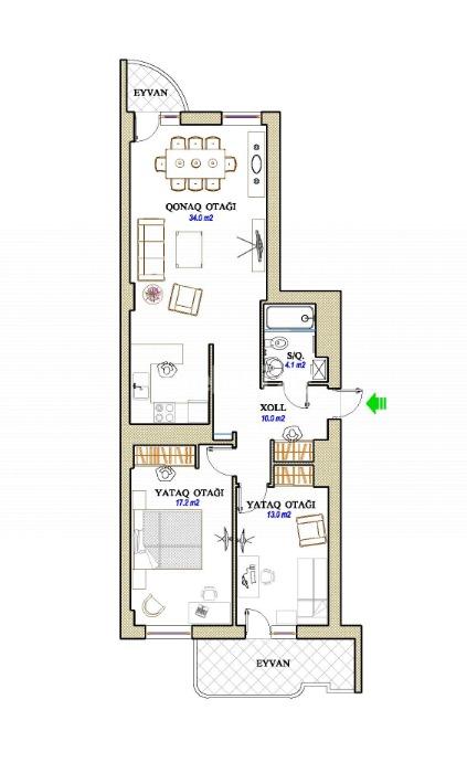 Satılır, yeni tikili, 3 otaqlı, 90.5 m², Şah İsmayıl Xətai m.