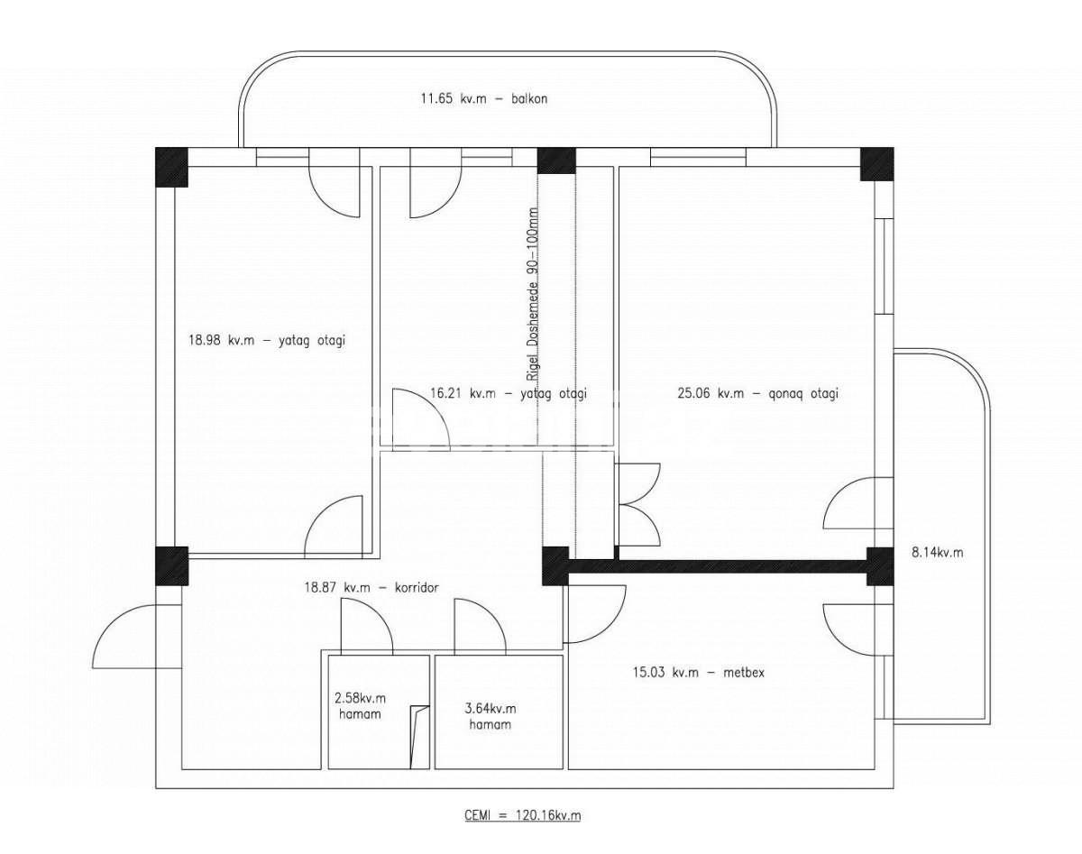 Sale, new building, 3 room, 120 m², Yeni Yasamal d.