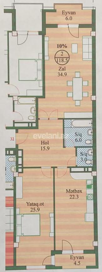 Satılır, yeni tikili, 2 otaqlı, 118.5 m², 8 Noyabr m.