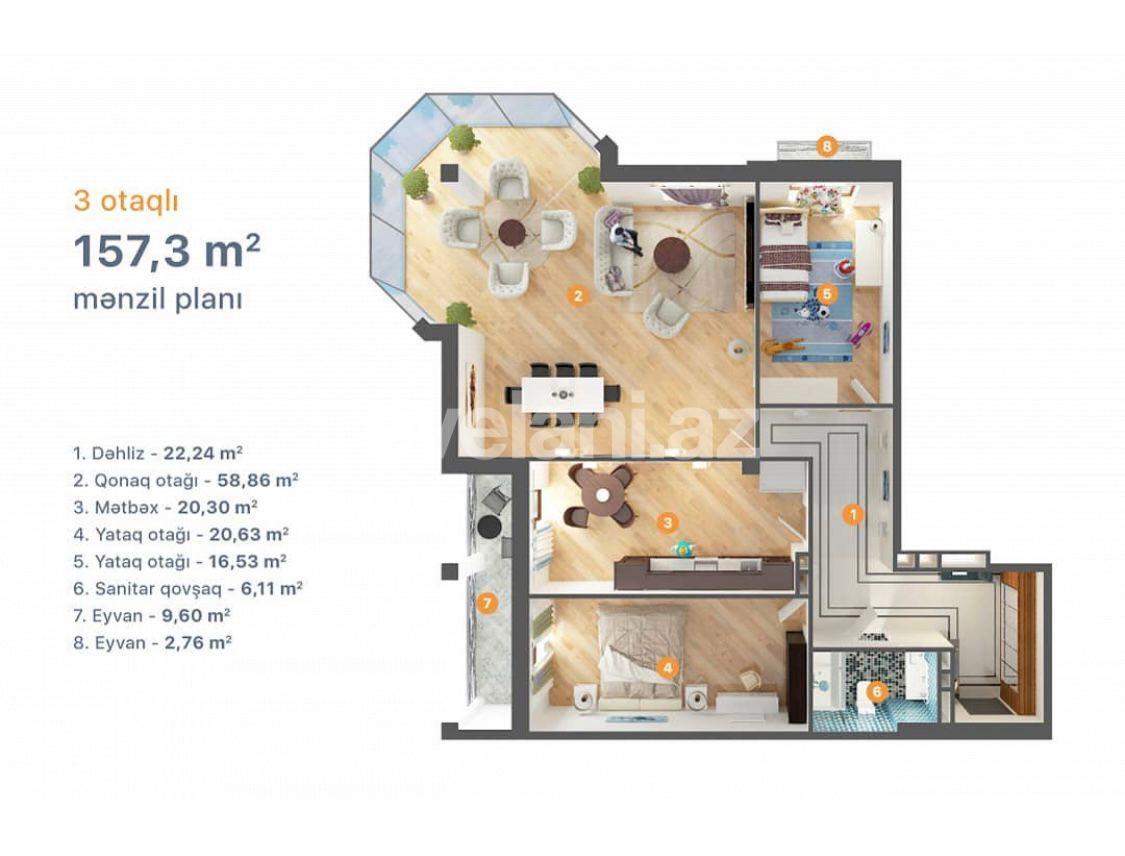 Sale, new building, 3 room, 158 m², Baku, Nasimi r, 28 may m.