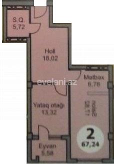 Sale, new building, 2 room, 67.3 m², Baku, Narimanov r, 28 may m.