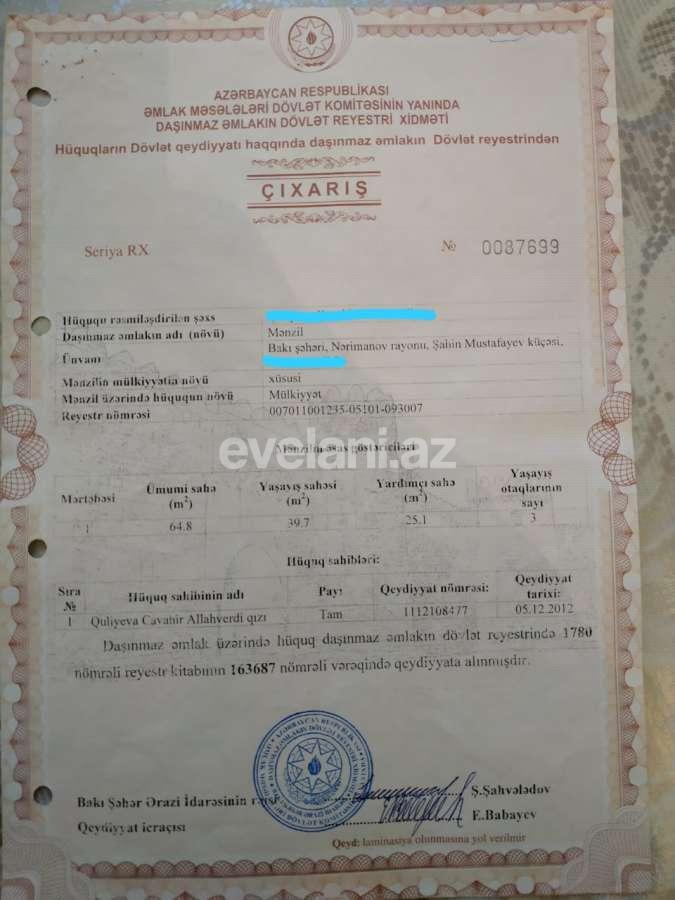 Satılır, köhnə tikili, 3 otaqlı, 65 m², Bakı, Nərimanov r, Montin q, Nəriman Nərimanov m.