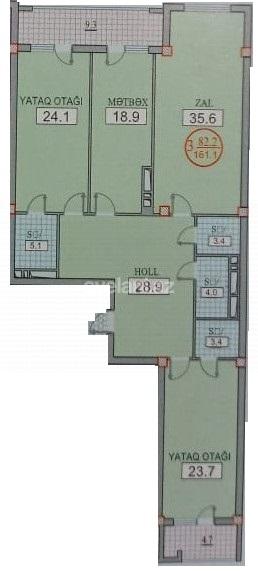 Продаётся, новостройка, 3-комнаты, 161.1 m², Баку, Наримановский r, Гянджлик m.