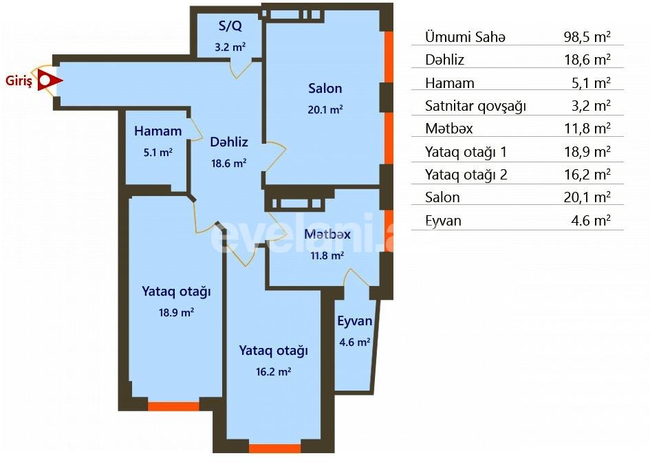 Satılır, yeni tikili, 3 otaqlı, 99 m², Bakı, Nizami r, Qara Qarayev m.
