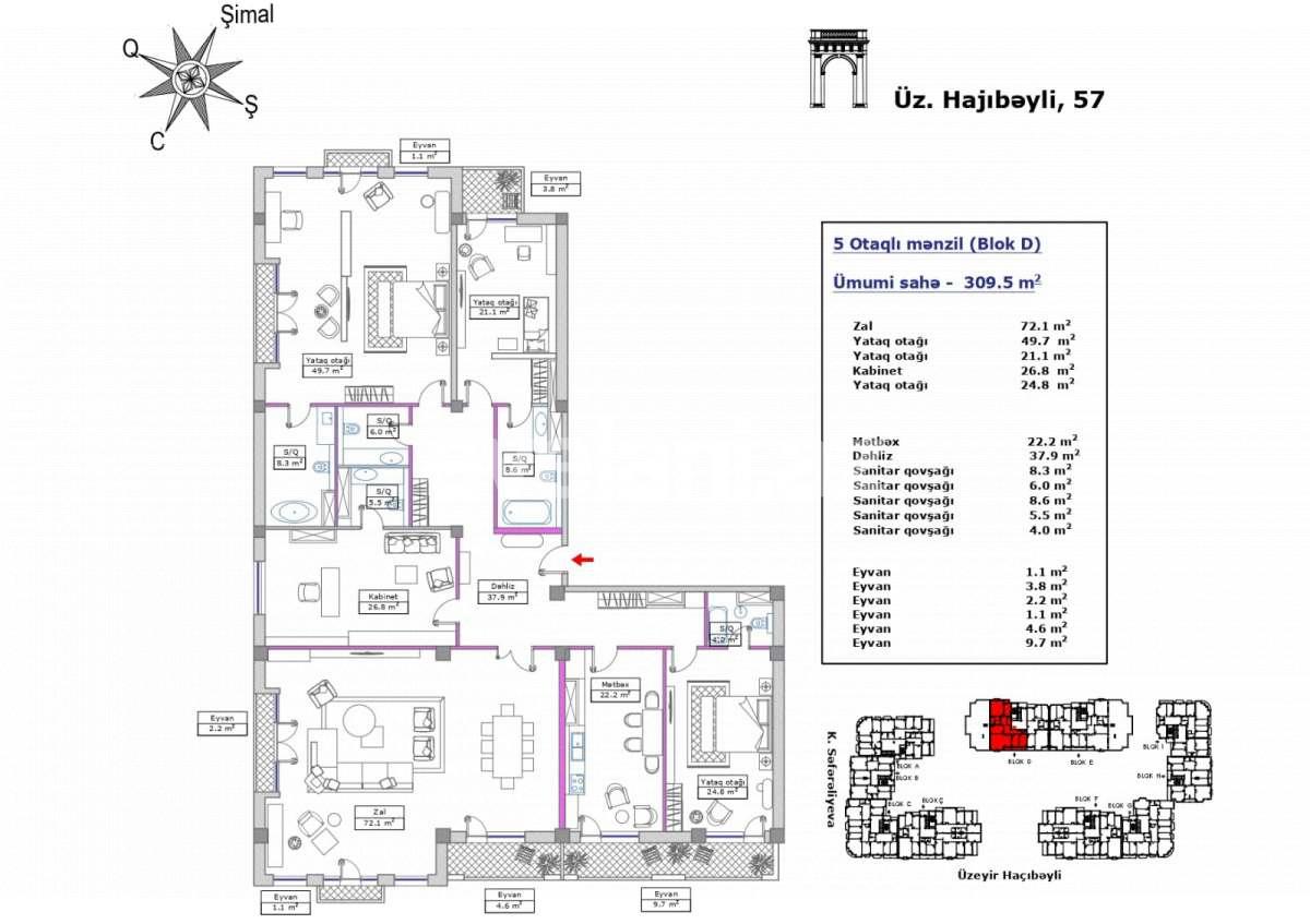 Satılır, yeni tikili, 3 otaqlı, 309 m², Bakı, Nərimanov r, Nəriman Nərimanov m.