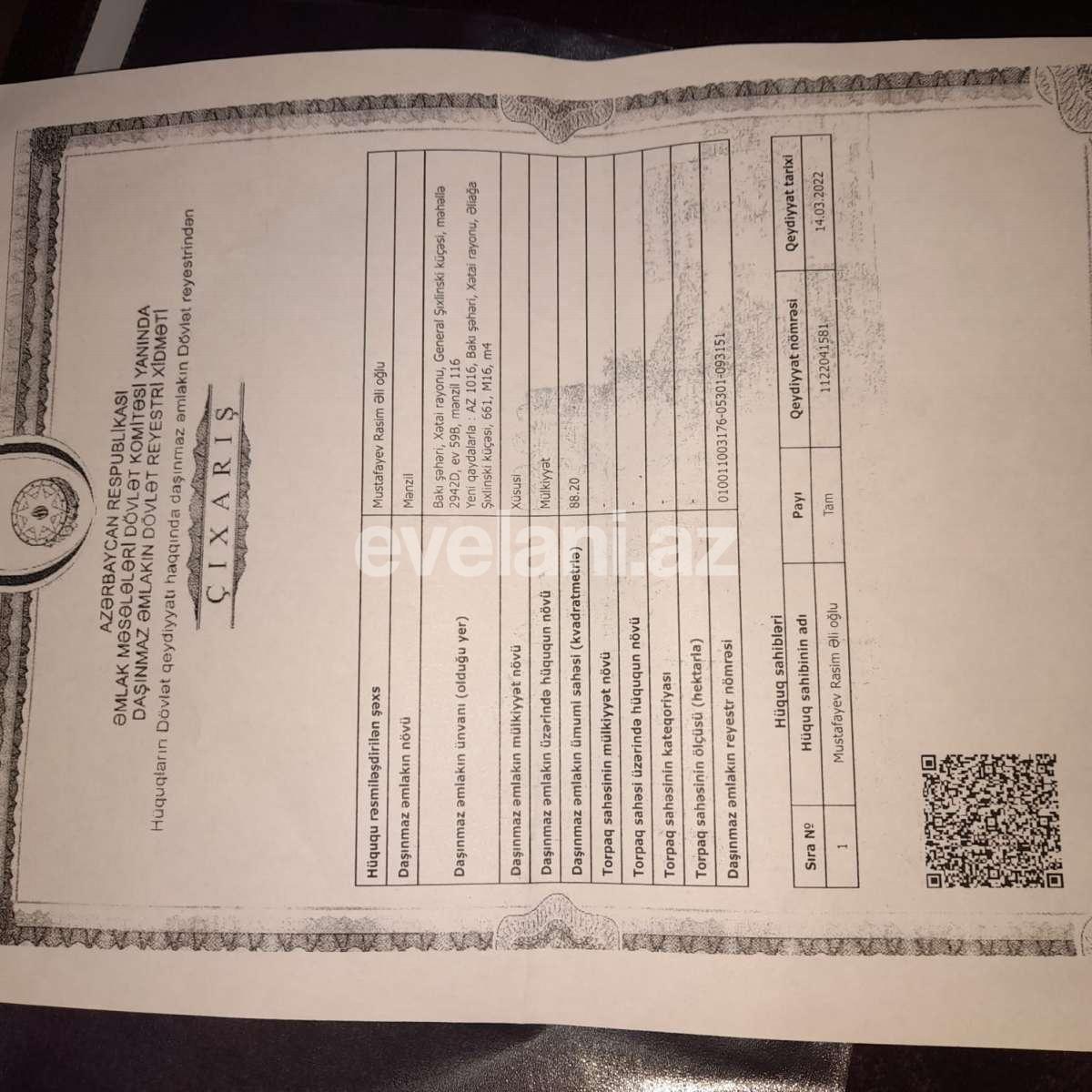 Satılır, yeni tikili, 3 otaqlı, 96 m², Bakı, Xətai r, Köhnə Günəşli q, Həzi Aslanov m.