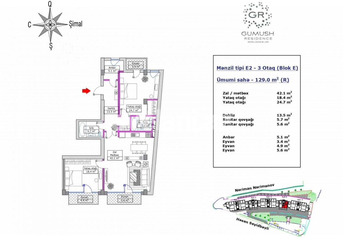 Satılır, yeni tikili, 3 otaqlı, 129 m², Bakı, Səbail r, İçəri Şəhər m.
