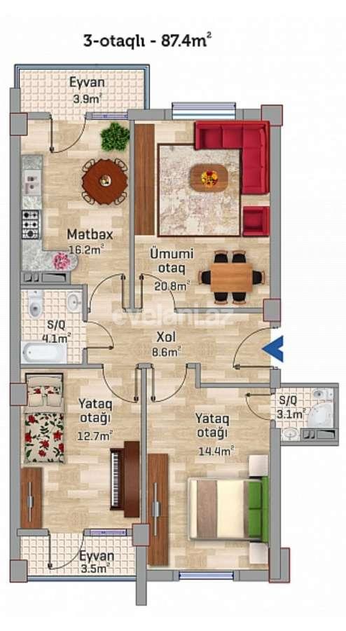 Satılır, yeni tikili, 3 otaqlı, 88 m², Bakı, Yasamal r, Yeni Yasamal q.