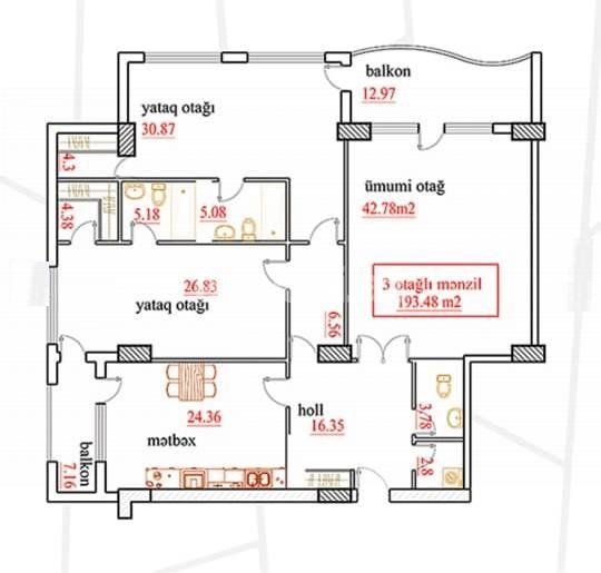 Satılır, yeni tikili, 4 otaqlı, 193 m², Bakı, Nəsimi r.