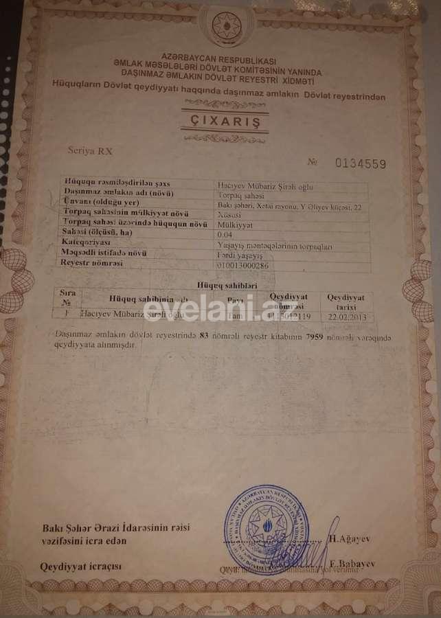 Satılır, torpaq, 4 sot, Bakı, Xətai r, Ağ şəhər q.