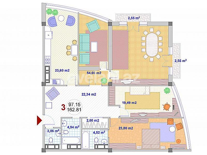 Satılır, yeni tikili, 3 otaqlı, 168 m², Bakı, Nəsimi r, Nizami m.
