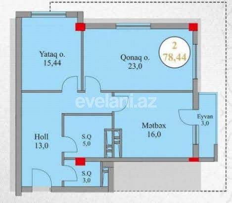 Sale, new building, 2 room, 78.44 m², Baku, Nasimi r.