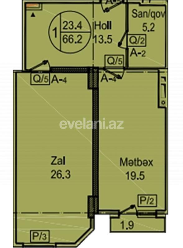 Sale, new building, 2 room, 66.3 m², Baku, Narimanov r, Nariman Narimanov m.