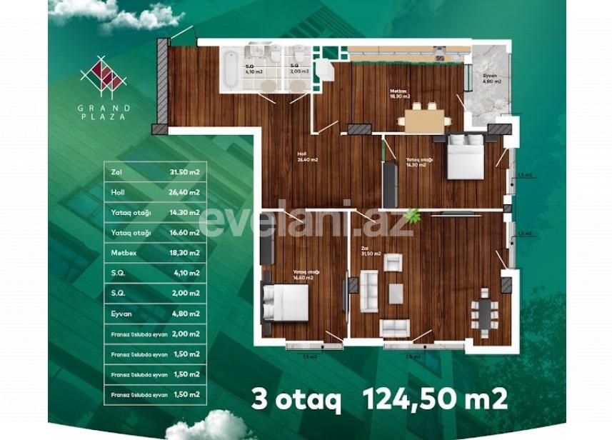 Sale, new building, 3 room, 125 m², Baku, Nasimi r.
