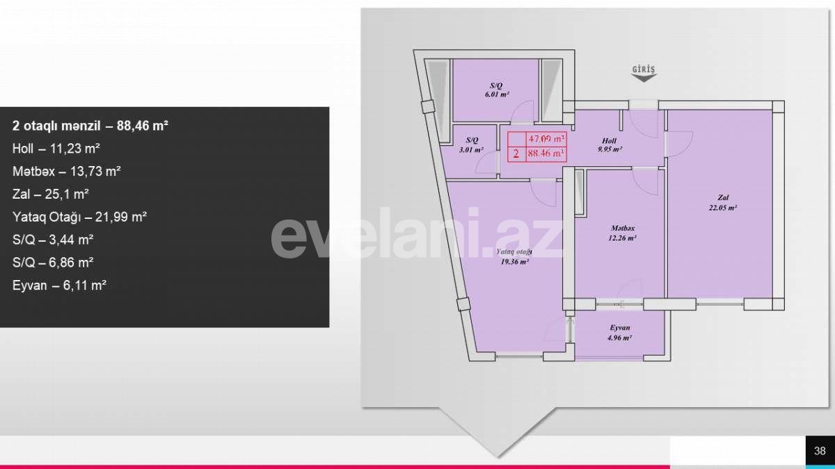 Satılır, yeni tikili, 2 otaqlı, 88 m², Bakı, Xətai r, Həzi Aslanov q, Həzi Aslanov m.