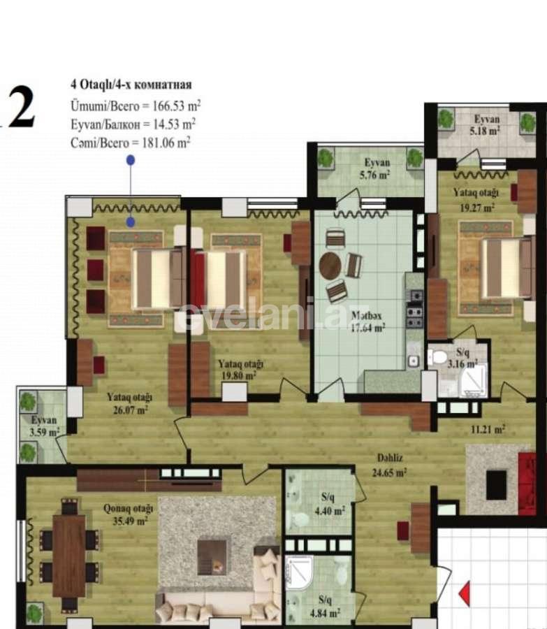 Продаётся, новостройка, 4-комнаты, 181 m², Баку, Бинагадинский r, 7-й микрорайон p, Азадлыг проспекти m.
