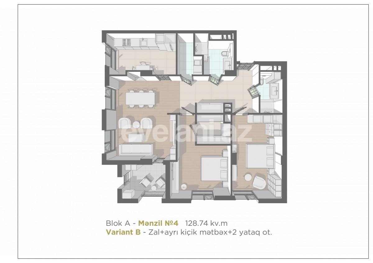 Продаётся, новостройка, 3-комнаты, 128.74 m², Баку, Ясамальский r, Низами m.