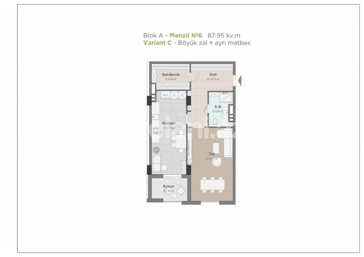 Satılır, yeni tikili, 2 otaqlı, 87.95 m², Bakı, Yasamal r, Yasamal q, Nizami m.