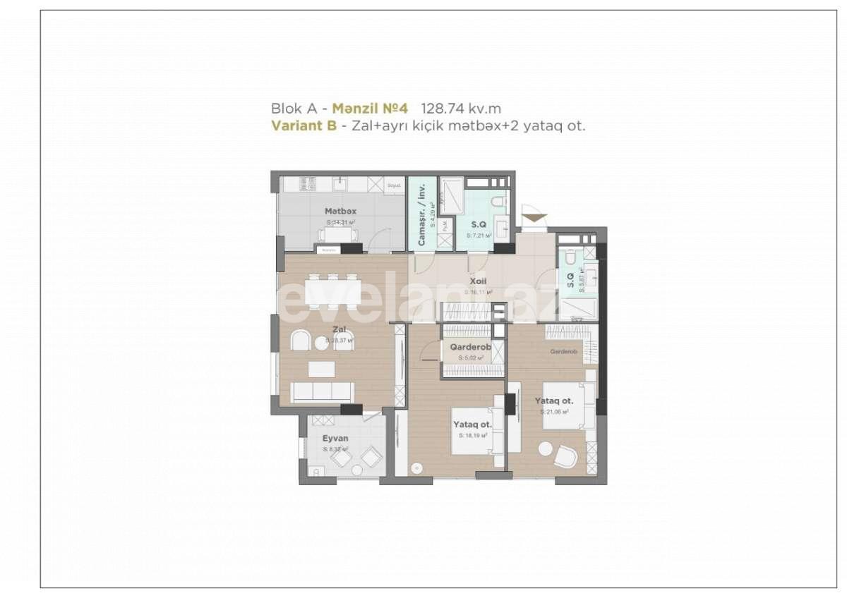 Satılır, yeni tikili, 3 otaqlı, 128.74 m², Bakı, Yasamal r, Yasamal q, Nizami m.