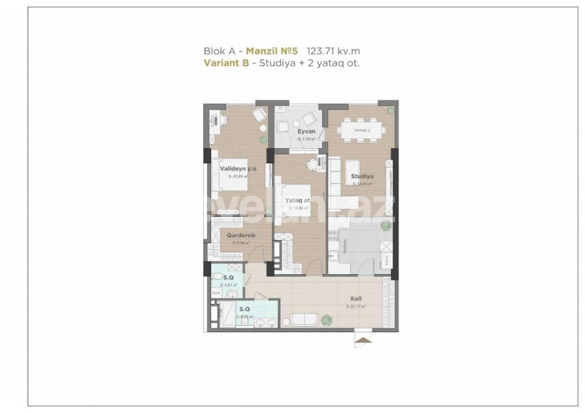 Satılır, yeni tikili, 2 otaqlı, 123.71 m², Bakı, Yasamal r, Yasamal q, Nizami m.
