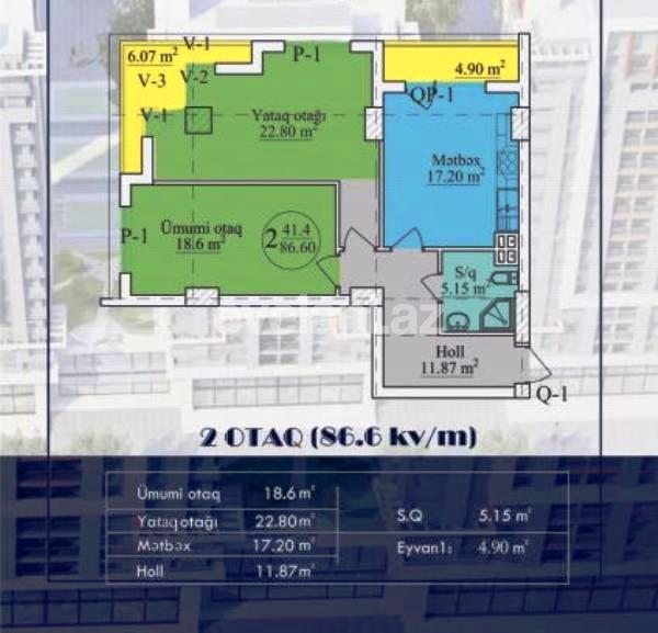 Sale, new building, 2 room, 87 m², Baku, Narimanov r, Nariman Narimanov m.