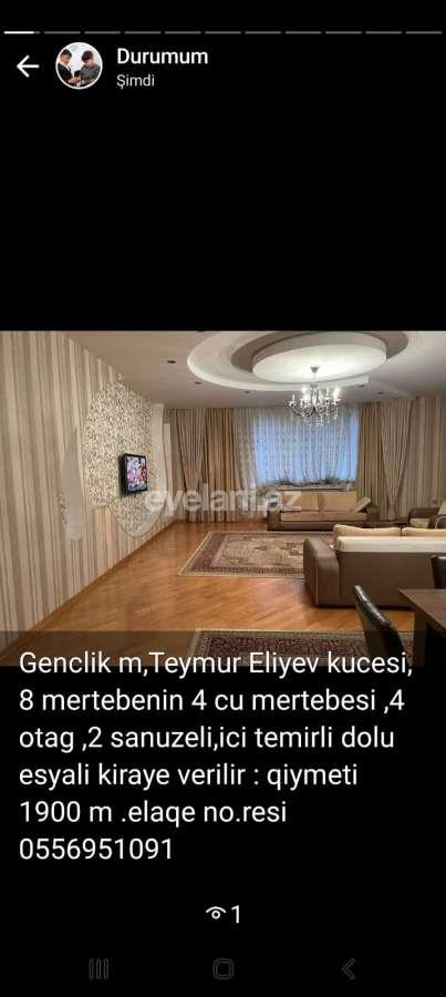 Kirayə verilir, yeni tikili, 4 otaqlı, 155 m², Bakı, Nərimanov r, Gənclik m.