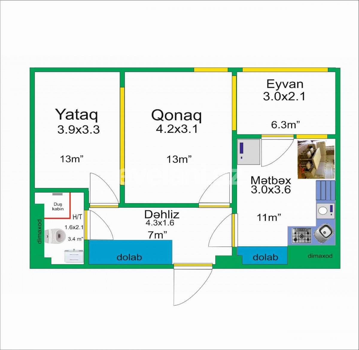 Satılır, yeni tikili, 2 otaqlı, 57 m², Bakı, Yasamal r, Yasamal q, İnşaatçılar m.