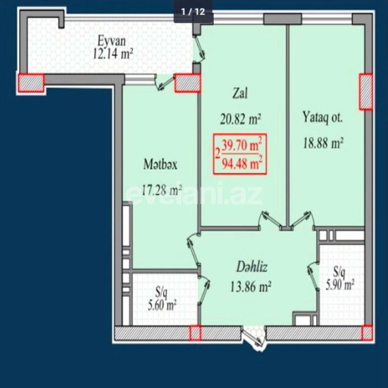 Sale, new building, 2 room, 95 m², Baku, Sabail r, Bayil d.