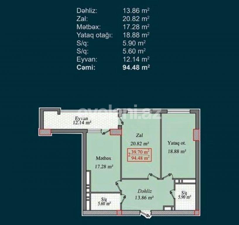 Продаётся, новостройка, 2-комнаты, 95 m², Баку, Сабаильский r, Баилова p.