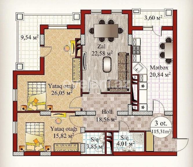 Sale, new building, 3 room, 115 m², Baku, Nasimi r, 28 may m.