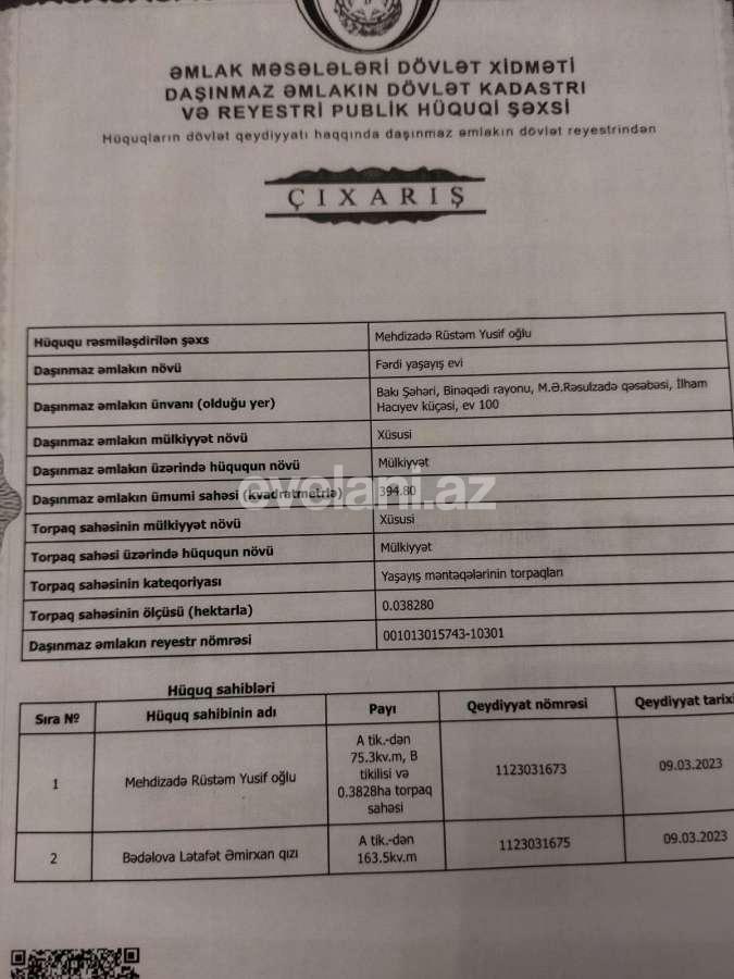 Satılır, həyət evi / bağ, 6 otaqlı, 170 m², Bakı, Binəqədi r, M. Rəsulzadə q.