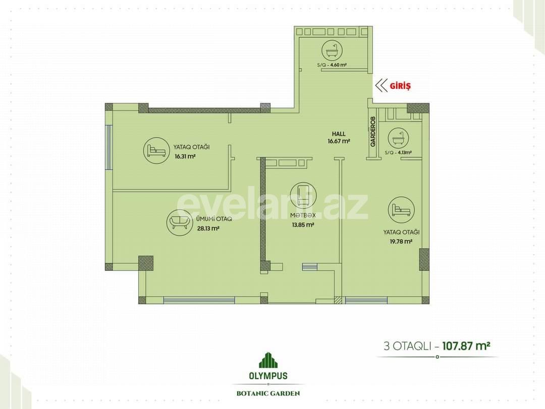 Satılır, yeni tikili, 3 otaqlı, 107 m², Bakı, Səbail r, Badamdar q.