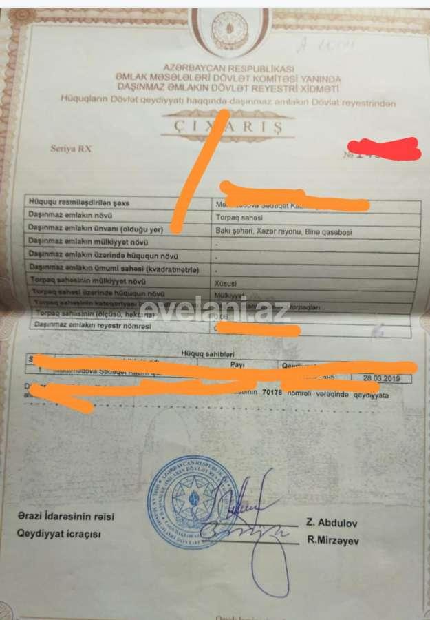 Satılır, torpaq, 4 sot, Bakı, Xəzər r, Binə q.