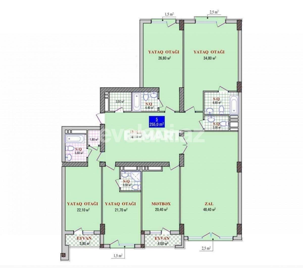 Satılır, yeni tikili, 5 otaqlı, 255 m², Bakı, Nəsimi r, Nizami m.