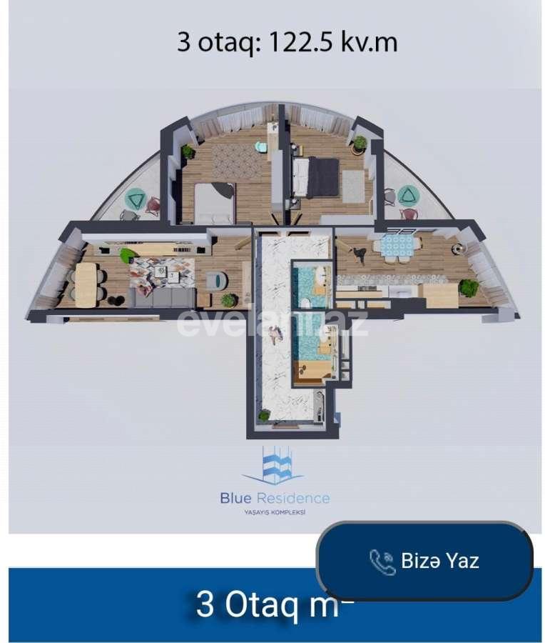 Sale, new building, 3 room, 122.5 m², Baku, Khatai r, Hazi Aslanov m.