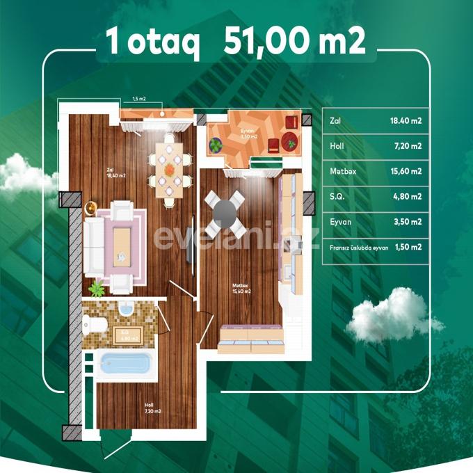 Satılır, yeni tikili, 1 otaqlı, 51 m², Bakı, Nəsimi r, 28 may m.